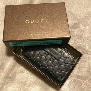 GUCCI Black GG Micro-Guccissima Small Leather Money/Coin Case Wallet 🖤🤍🖤🤍